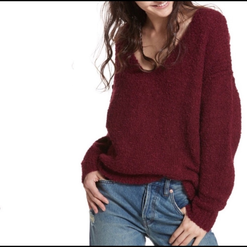 FREE PEOPLE Lofty Comfy Burgundy Oversized Sweater XS